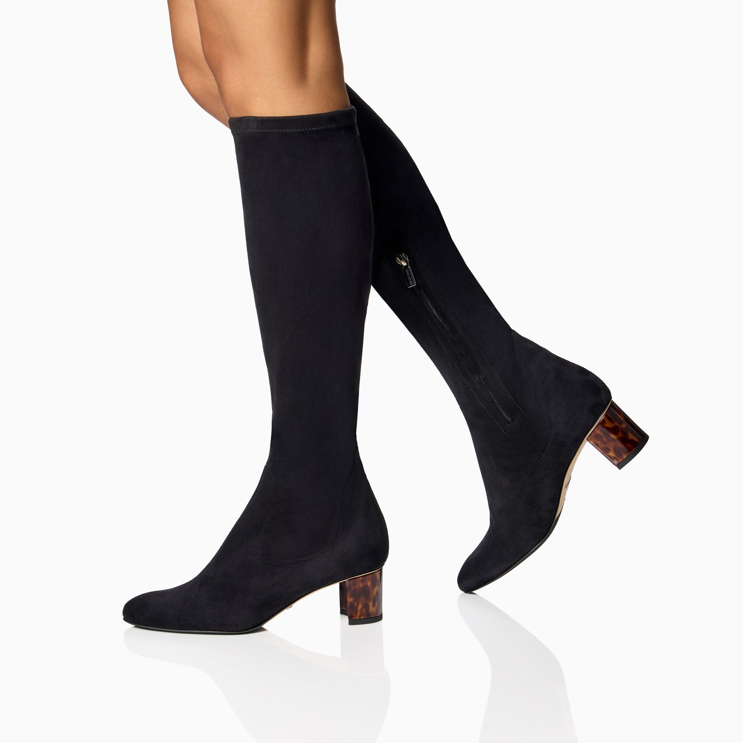 Alexandra 50 in Black Stretch Suede Knee High 30mm Boot