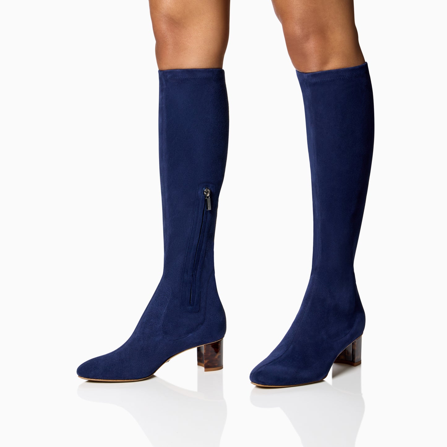 Alexandra 50 in Navy Stretch Suede Knee High 30mm Boot