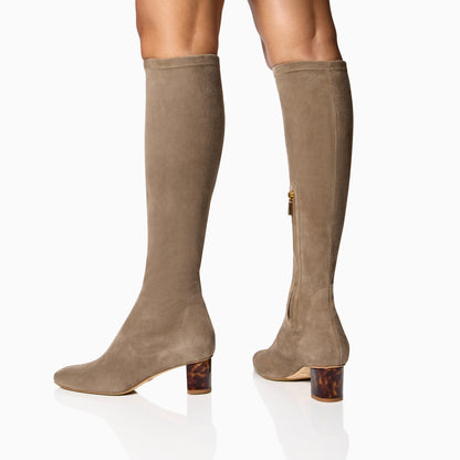 50mm Italian Made To-the-knee Alexandra Boot in Taupe Stretch Suede