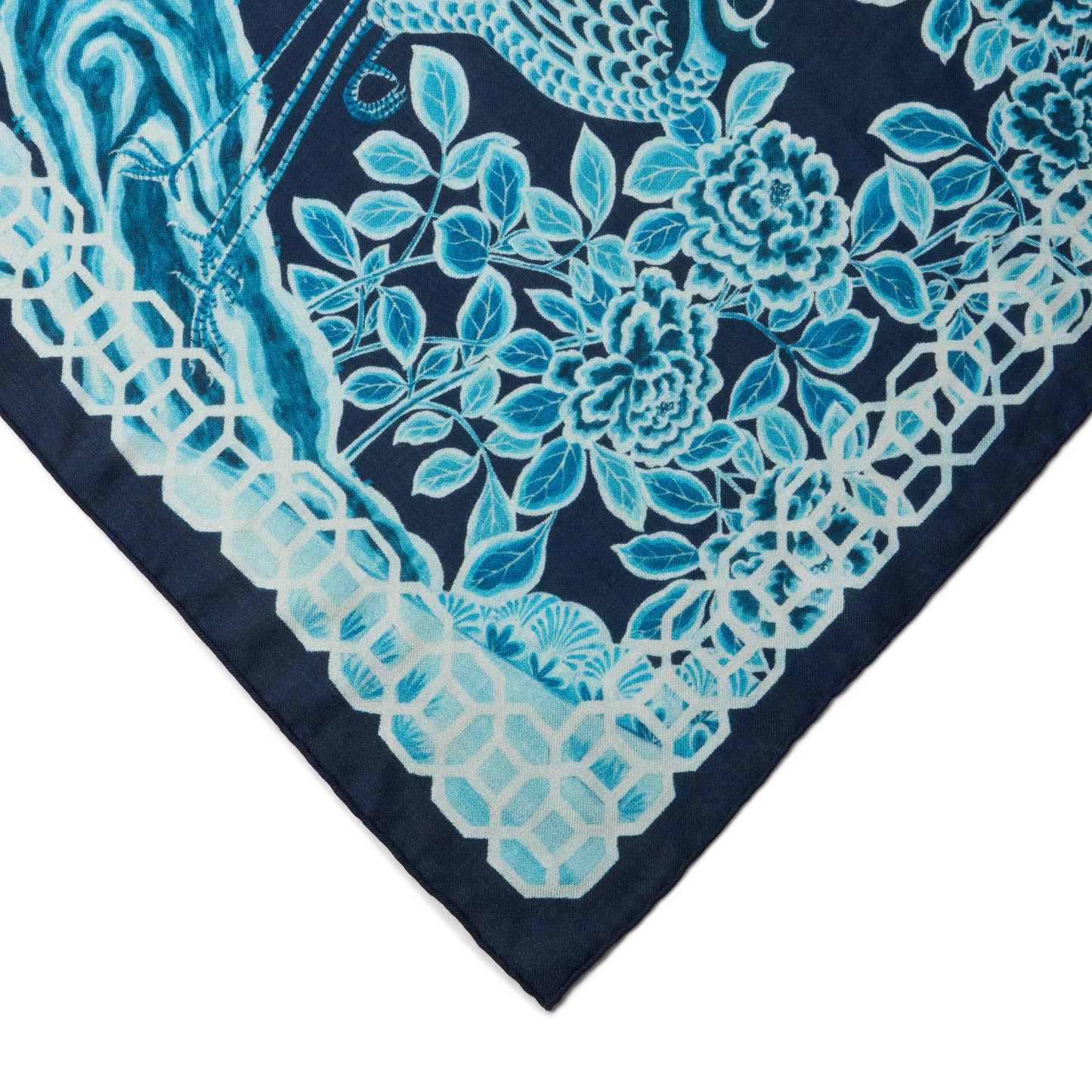 Sarah Flint x Gracie Lapis Garden Scarf 140 in Navy Blue Cashmere-Silk