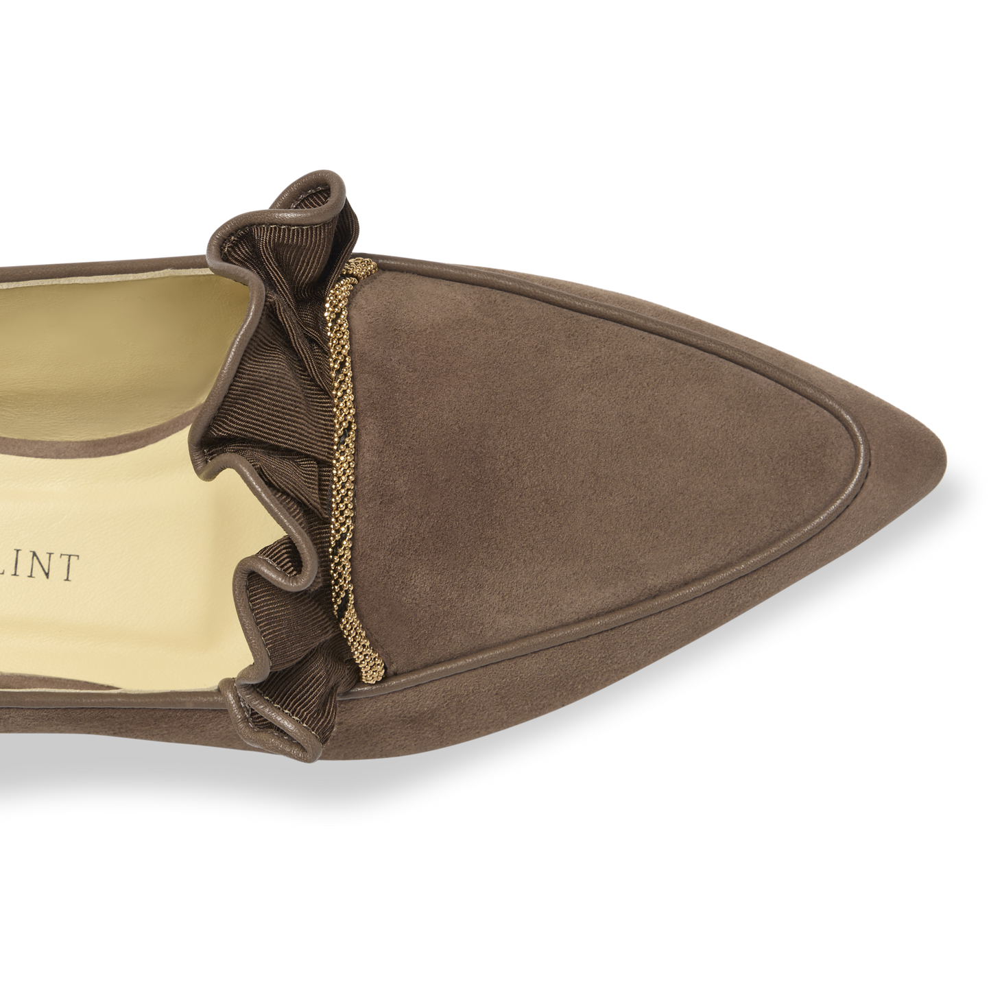 Gudel in Mocha Suede and Gold Chain