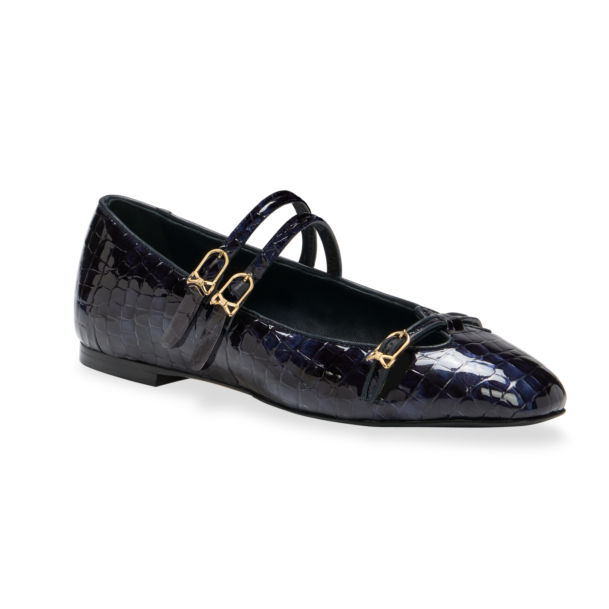 Mary Gail Mary Jane in Navy Croc Embossed Patent