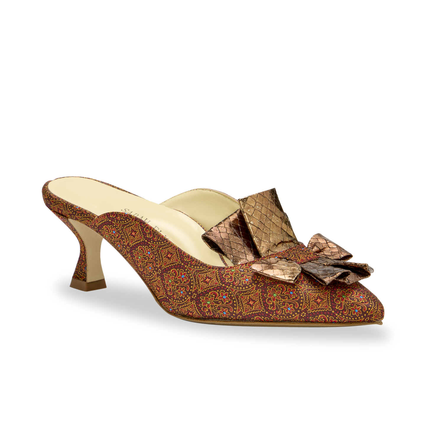 Perfect Abigail Kitten Mule 50 in Burgundy Jacquard