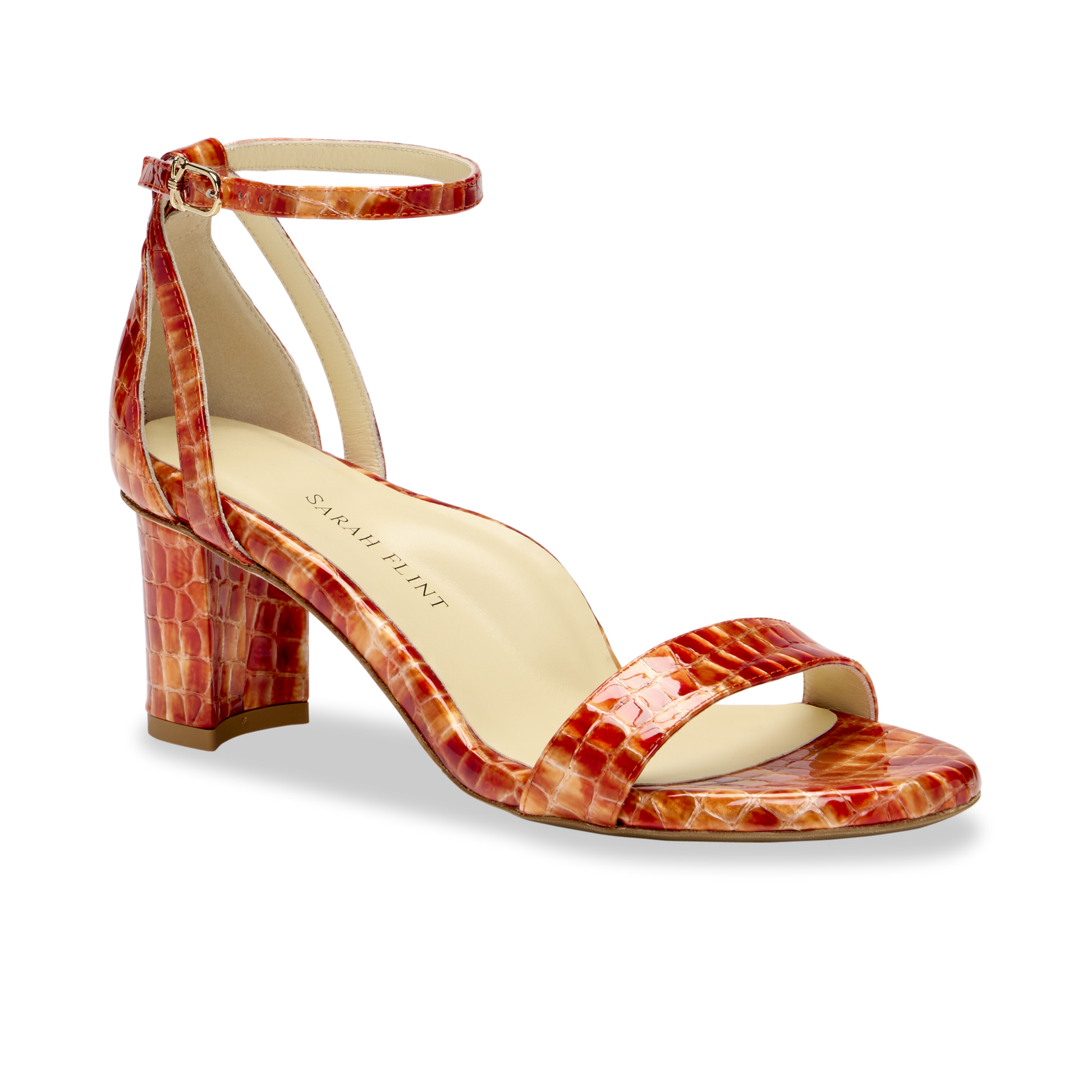 Perfect Block Sandal 60 in Amber Croc Embossed Calf