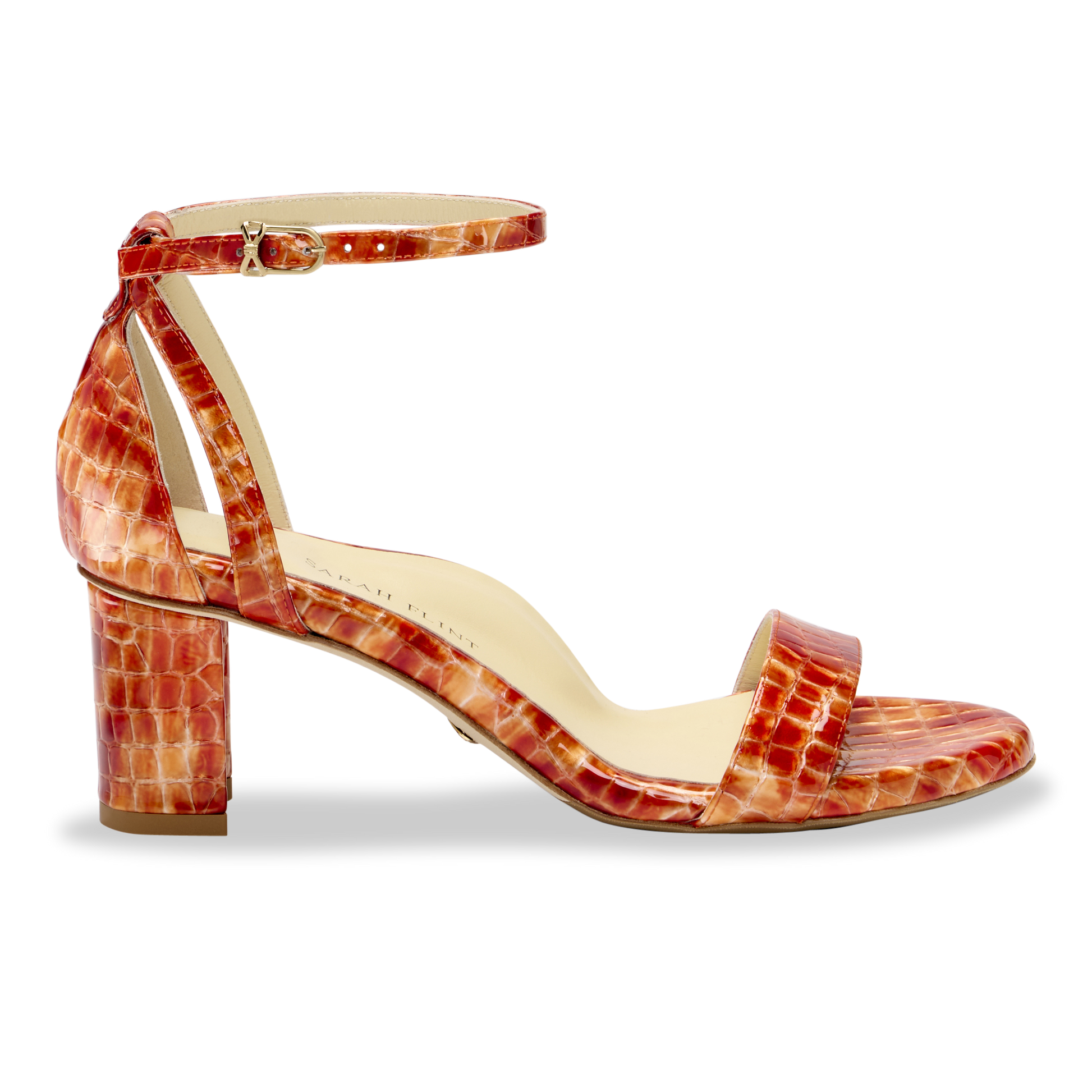 Perfect Block Sandal 60 in Amber Croc Embossed Calf