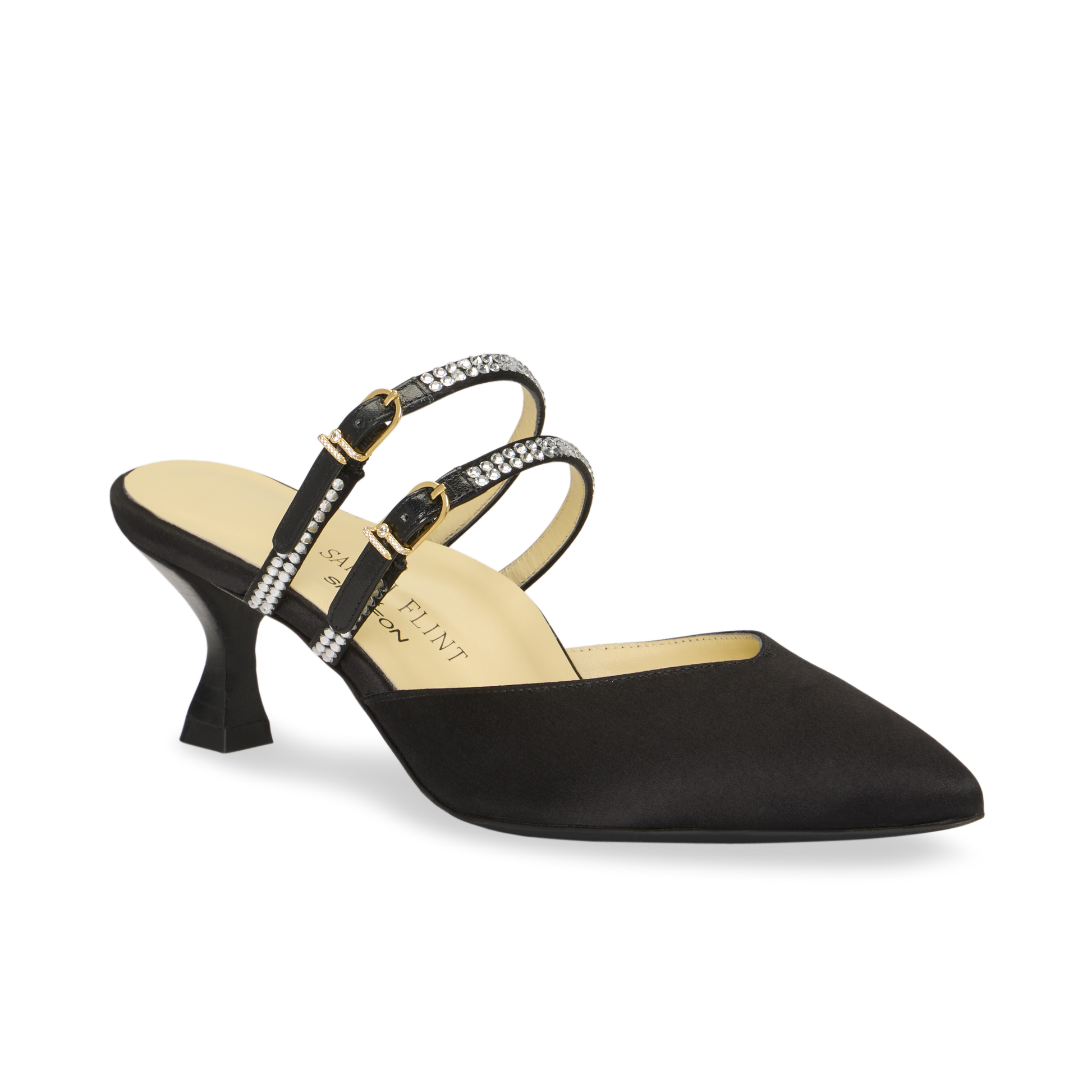 Perfect Shiffon Kitten Mule 50 in Black Satin