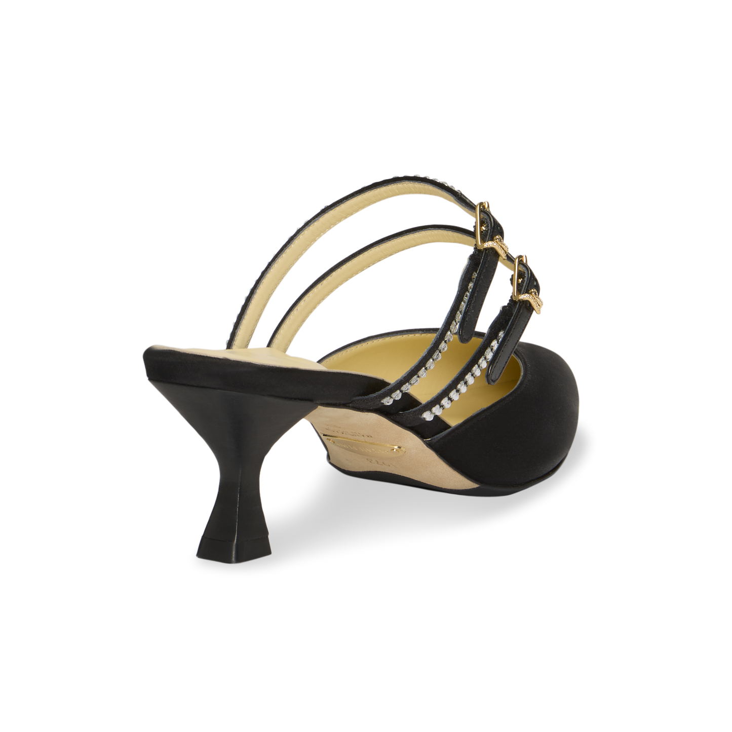 Perfect Shiffon Kitten Mule 50 in Black Satin