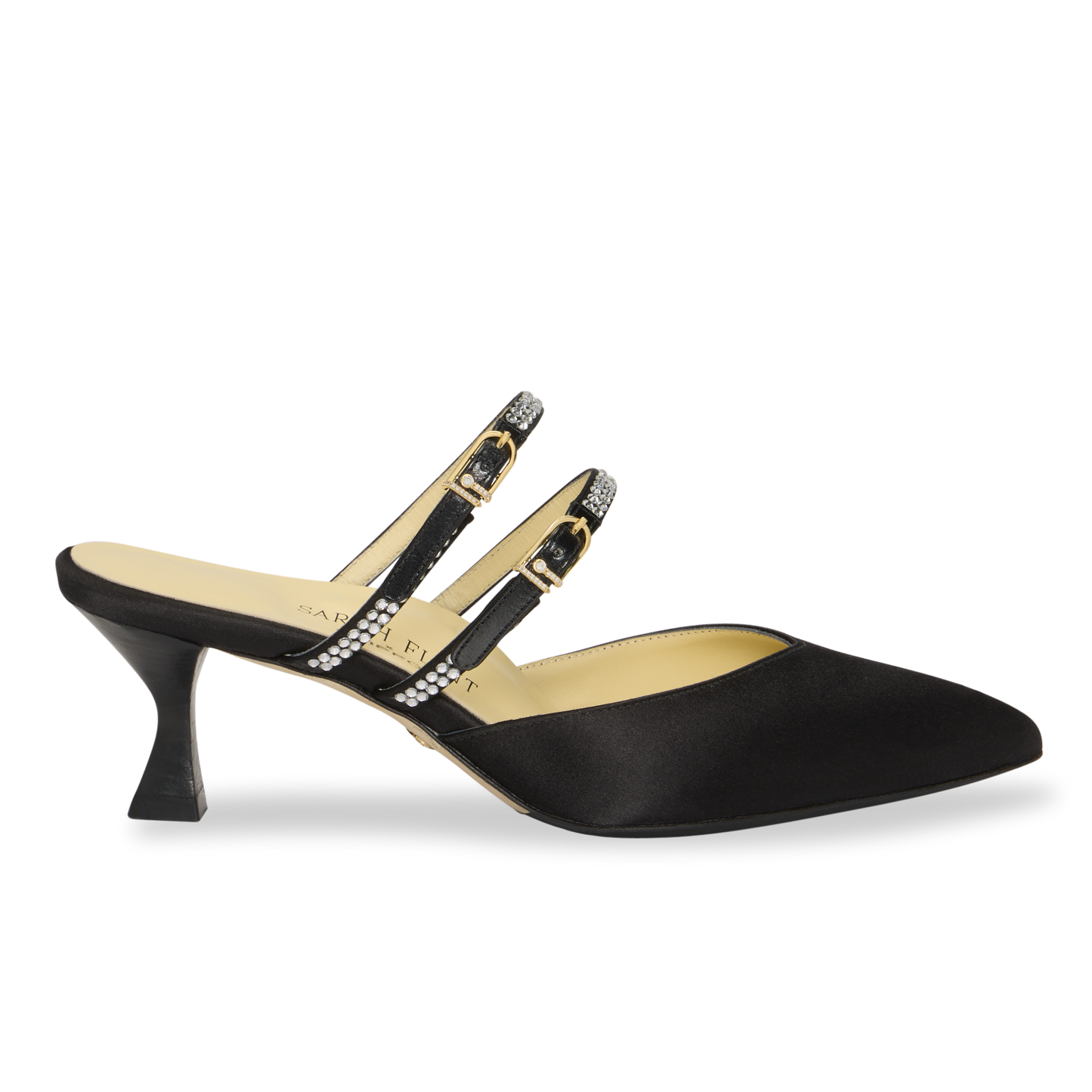 Perfect Shiffon Kitten Mule 50 in Black Satin