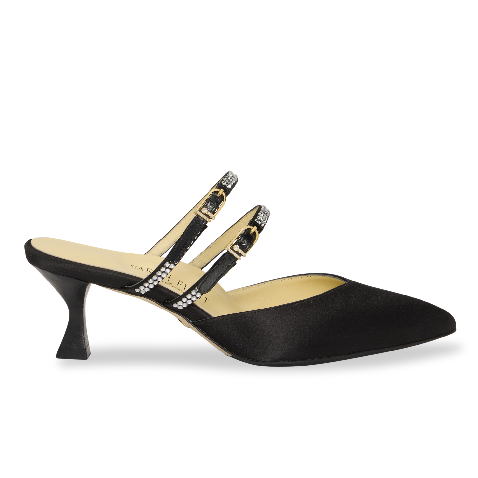 Perfect Shiffon Kitten Mule 50 in Black Satin