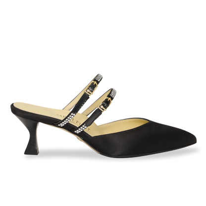 Perfect Shiffon Kitten Mule 50 in Black Satin