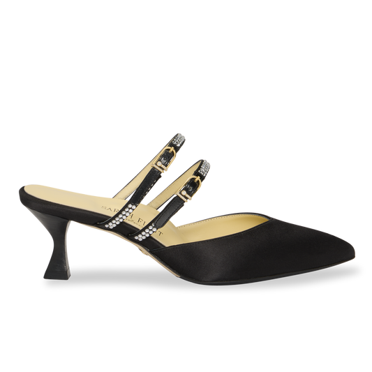 Perfect Shiffon Kitten Mule 50 in Black Satin