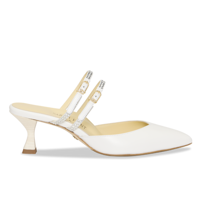 Perfect Shiffon Kitten Mule 50 in White Calf