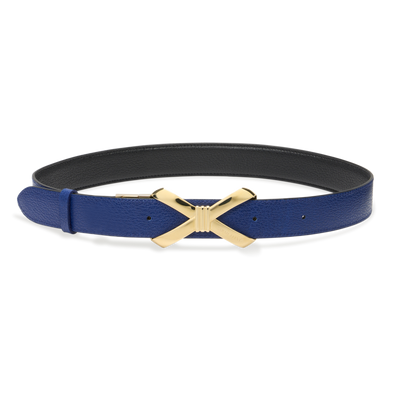 Bow Logo Reversible Belt in Black and Cobalt Calf