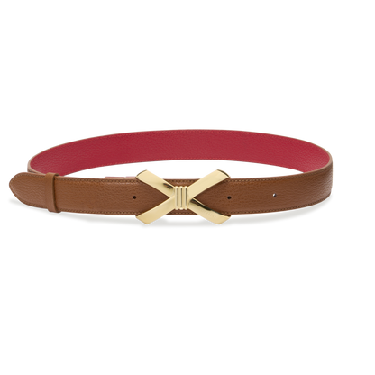 Bow Logo Reversible Belt in Cognac and Cherry Calf