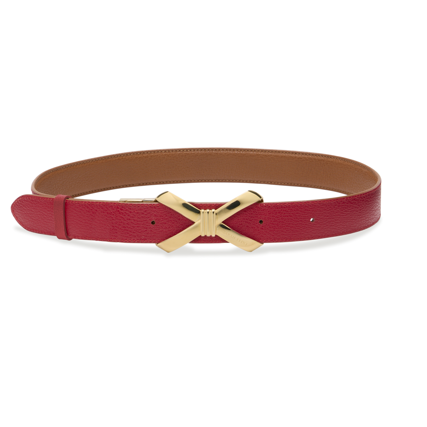 Bow Logo Reversible Belt in Cognac and Cherry Calf