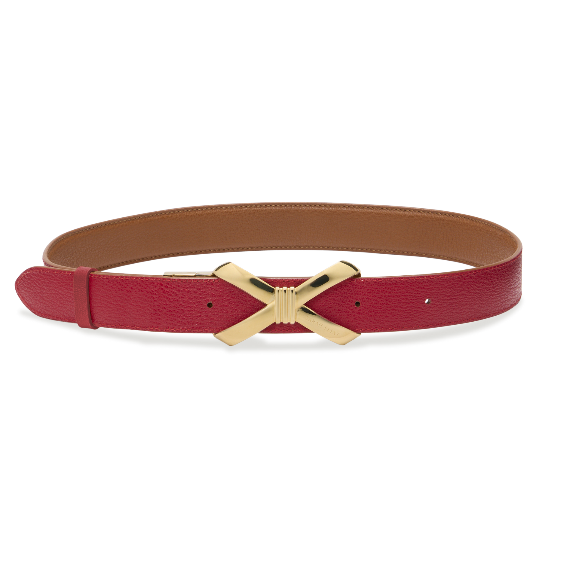 Bow Logo Reversible Belt in Cognac and Cherry Calf