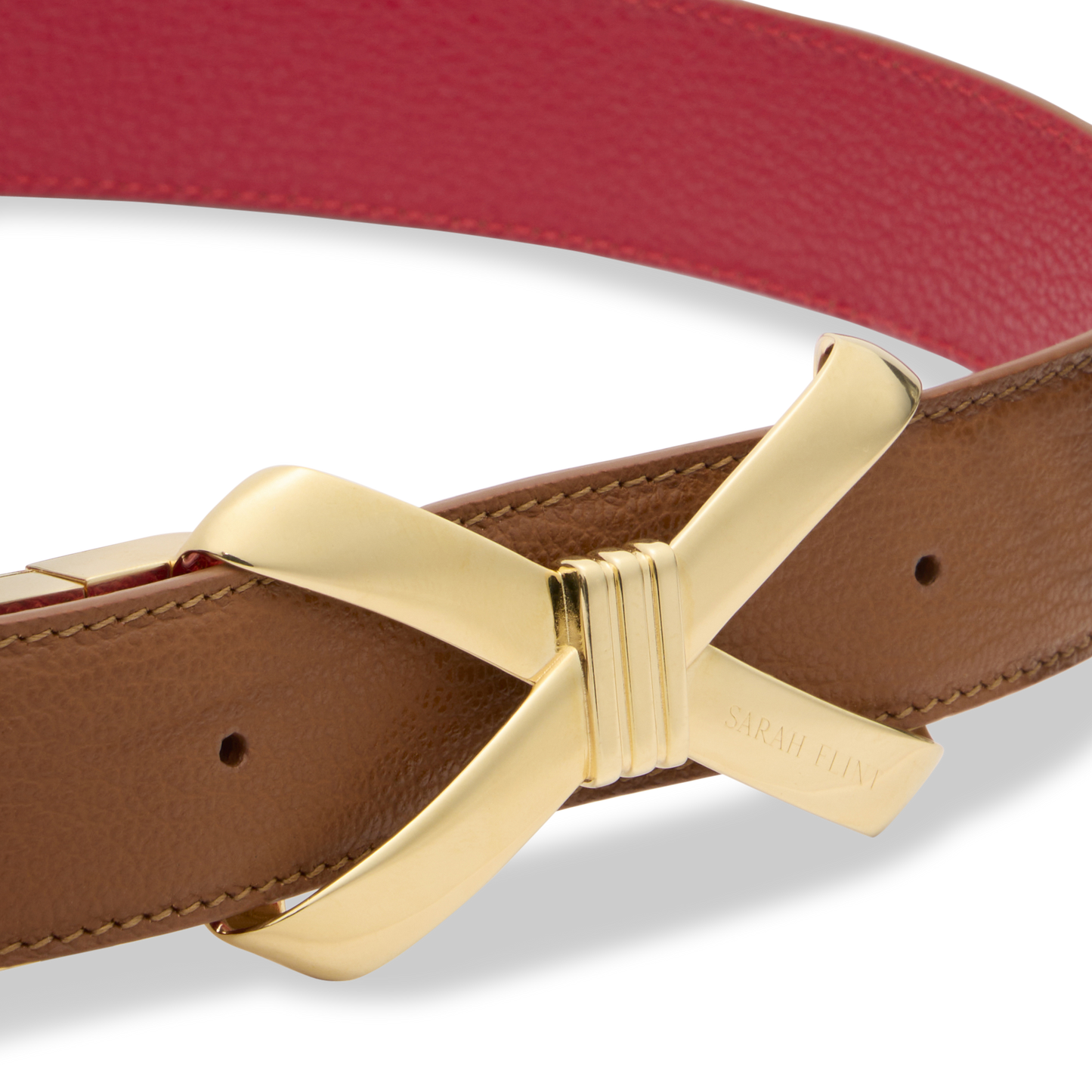 Bow Logo Reversible Belt in Cognac and Cherry Calf