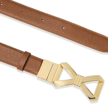 Bow Logo Reversible Belt in Cognac and Cherry Calf