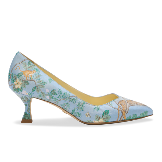 Sarah Flint X Gracie Perfect Kitten Pump 50 in Blue Tropics Jacquard