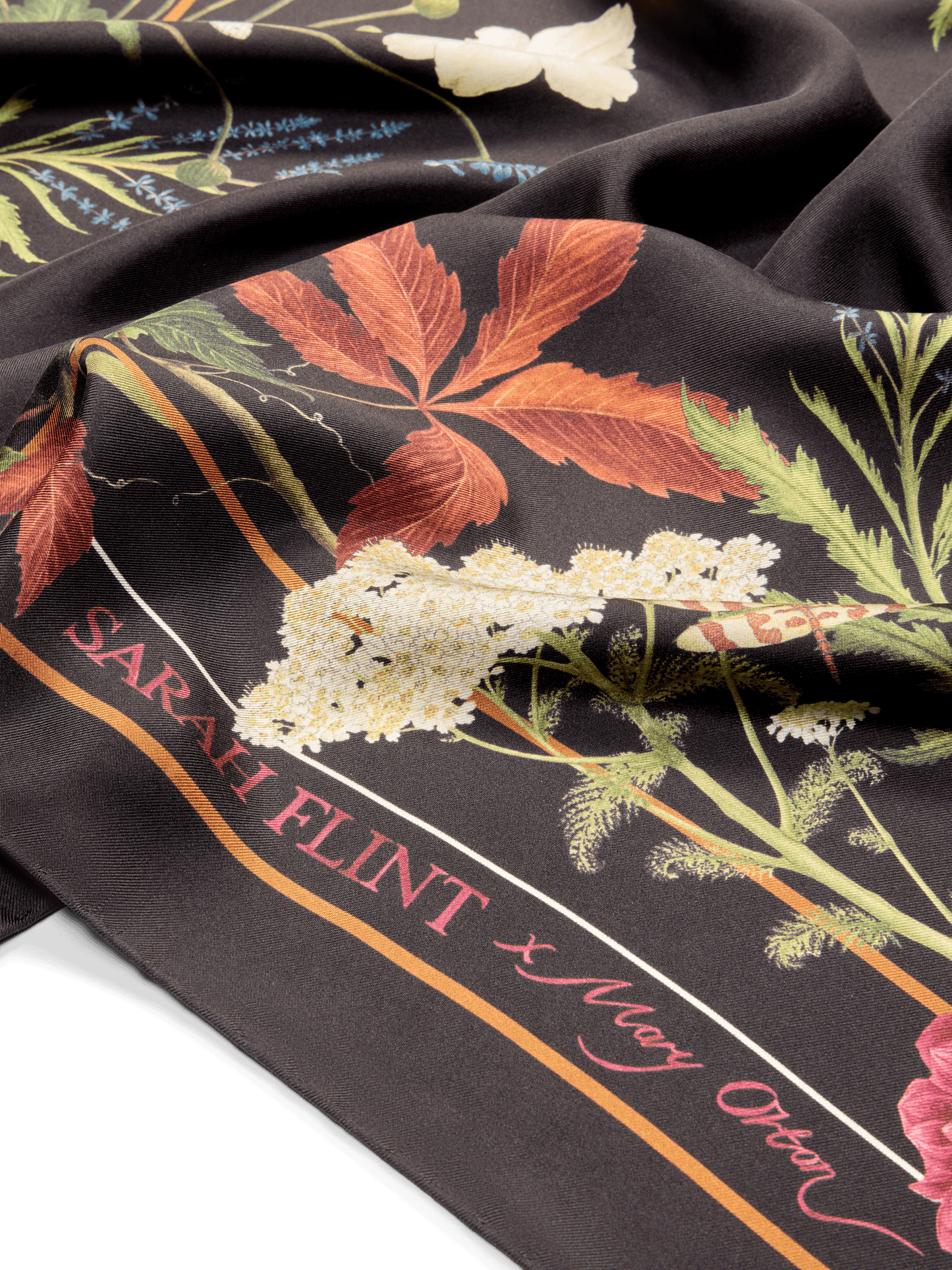 Sarah Flint X Mary Orton Bordeaux Floral Scarf 90 in Black Floral Silk