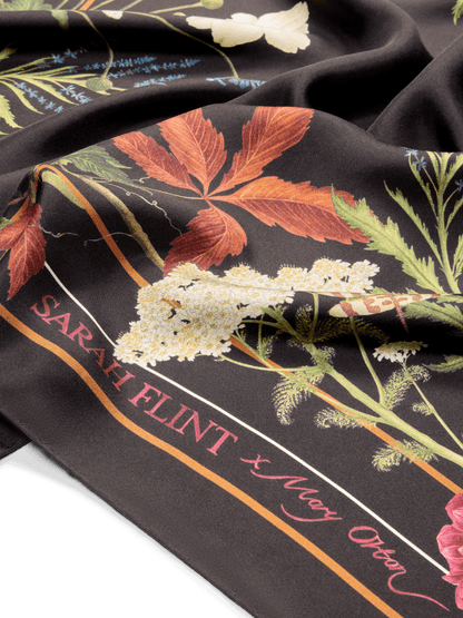Sarah Flint X Mary Orton Bordeaux Floral Scarf 90 in Black Floral Silk