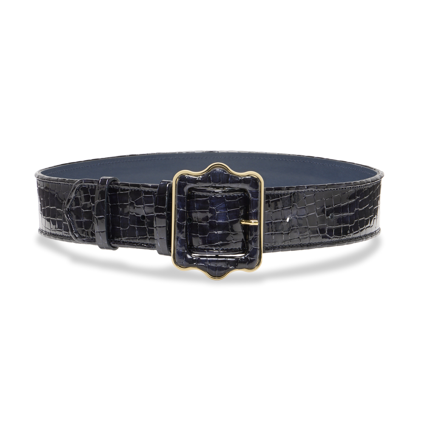 Vienna Waist Belt in Navy Croc Embossed Patent