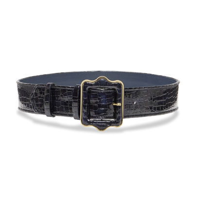 Vienna Waist Belt in Navy Croc Embossed Patent