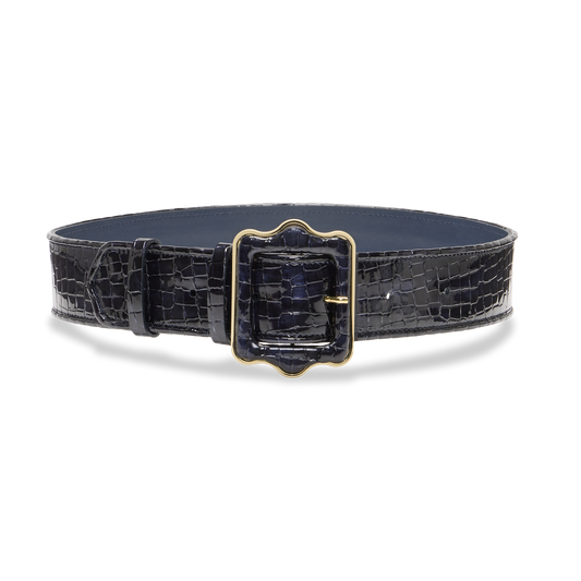 Vienna Waist Belt in Navy Croc Embossed Patent