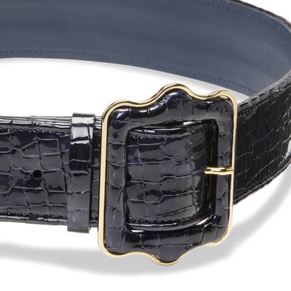 Vienna Waist Belt in Navy Croc Embossed Patent