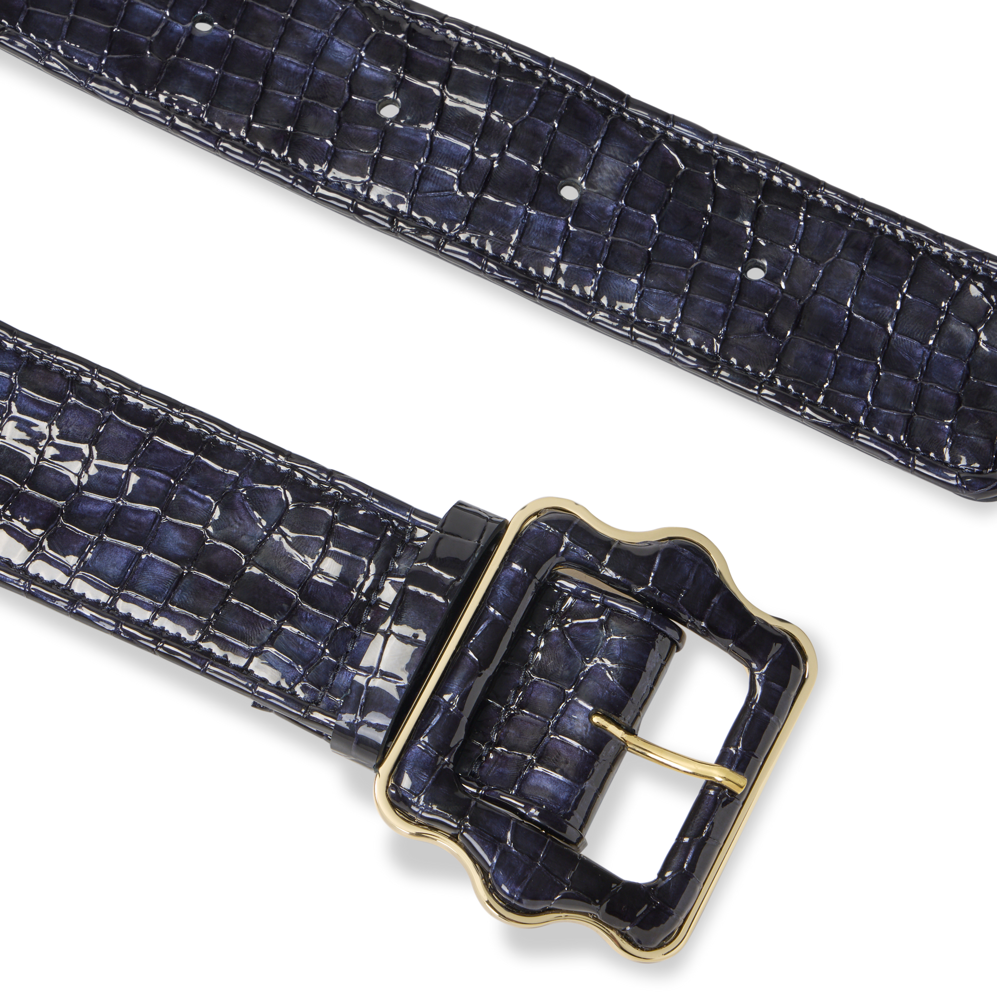 Vienna Waist Belt in Navy Croc Embossed Patent