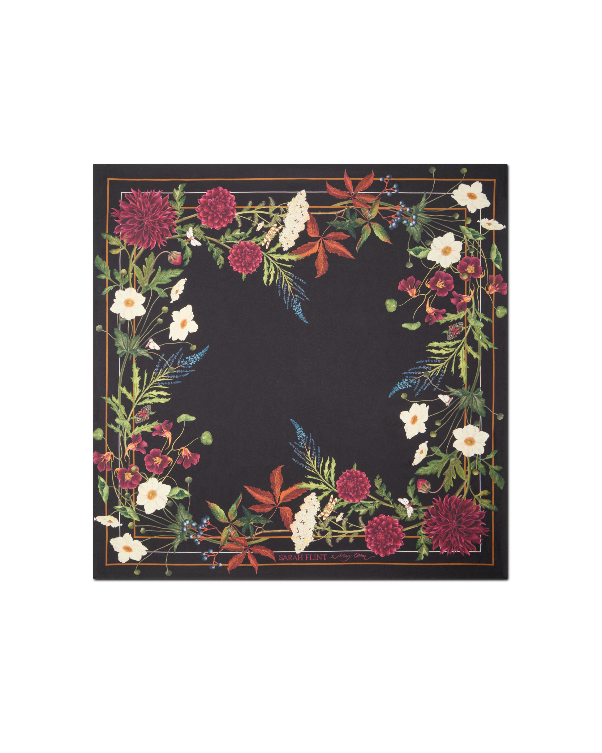 Sarah Flint X Mary Orton Bordeaux Floral Scarf 90 in Black Floral Silk