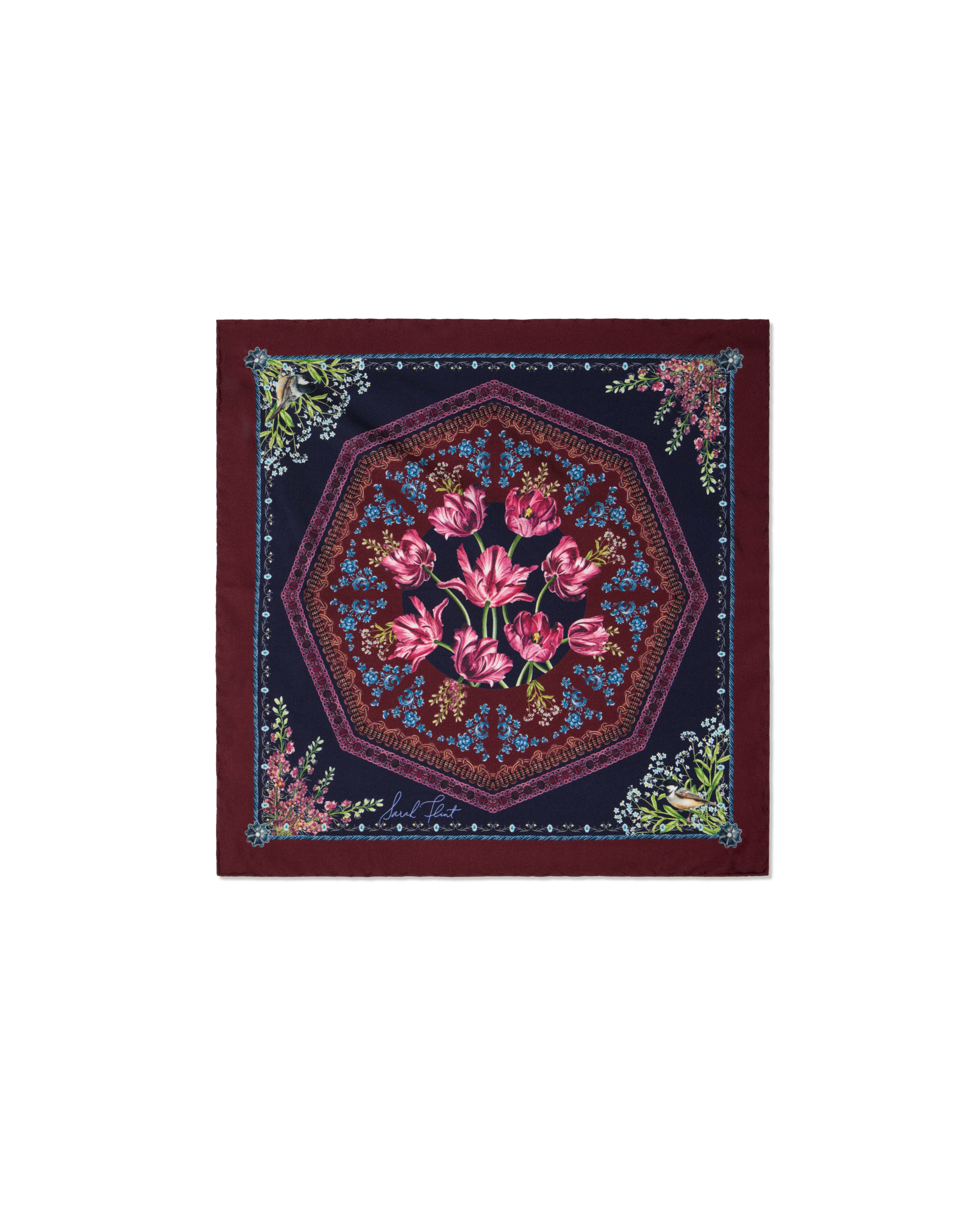 Filiigree Floral Scarf 45 in Navy Flora Silk