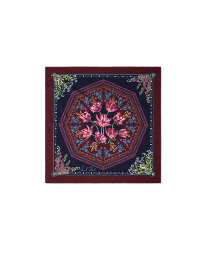 Filiigree Floral Scarf 45 in Navy Flora Silk