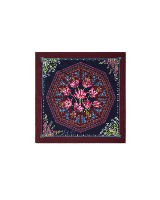 Filiigree Floral Scarf 45 in Navy Flora Silk