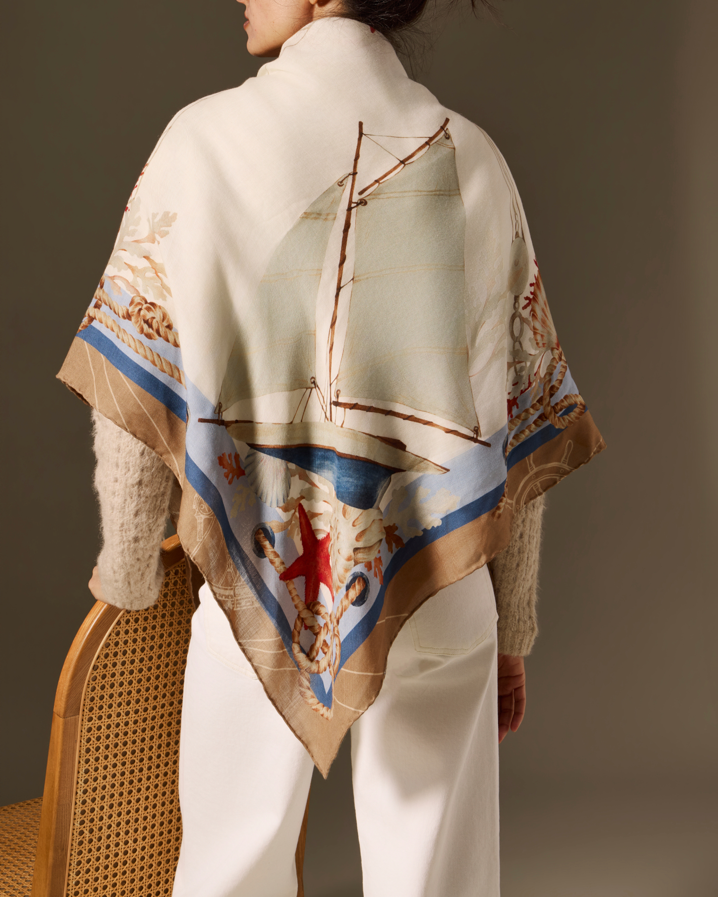 Mariner's Scarf 140 in Cream Nautical Cashmere-Silk