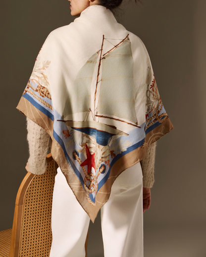 Mariner's Scarf 140 in Cream Nautical Cashmere-Silk