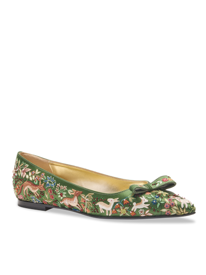 Natalie And The Unicorn in Emerald Tapestry Satin