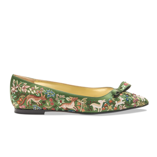 Natalie And The Unicorn in Emerald Tapestry Satin