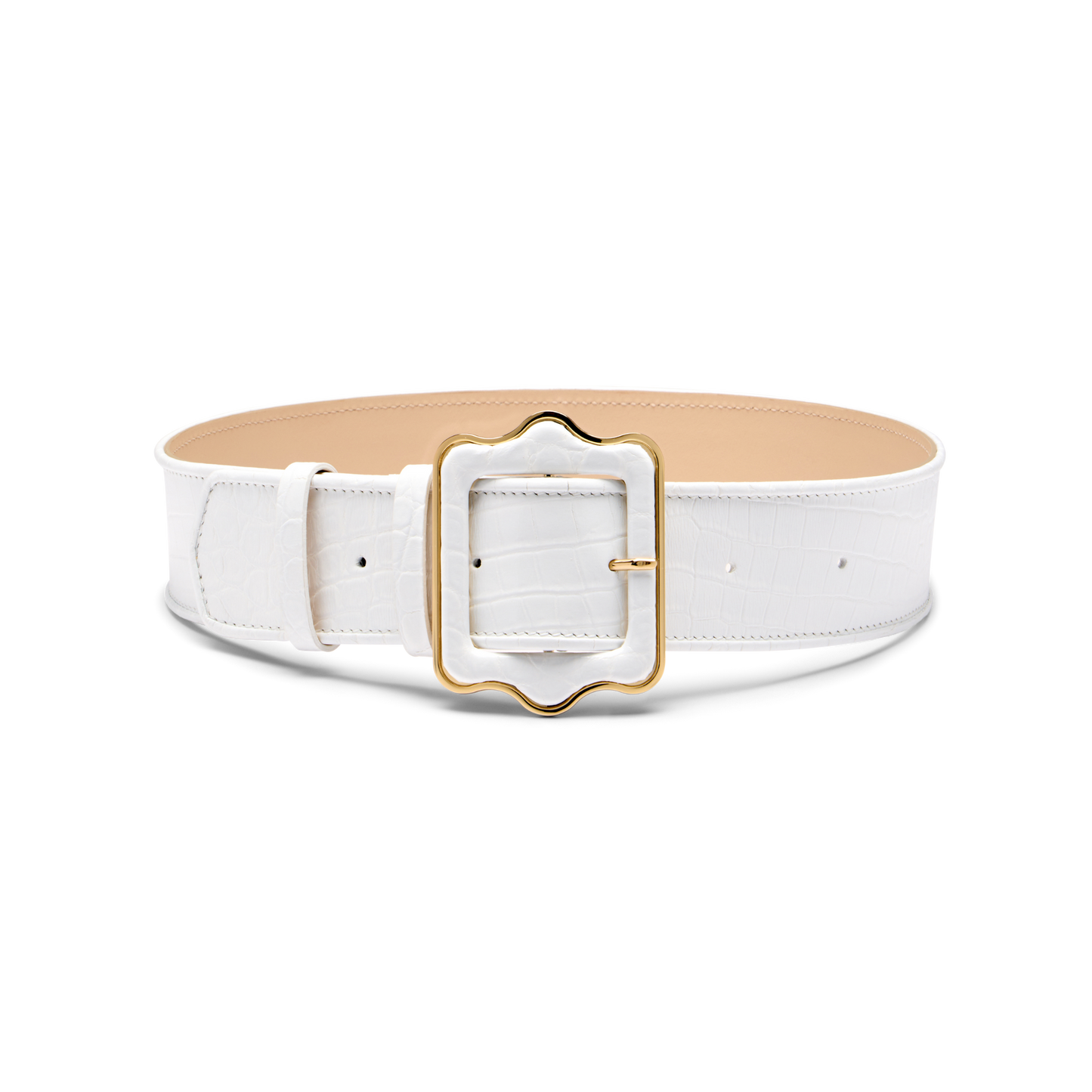 Vienna Waist Belt in White Croc Embossed Calf
