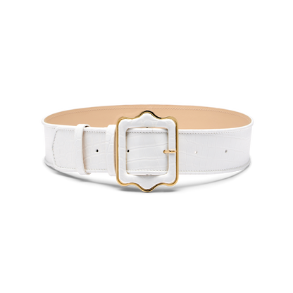 Vienna Waist Belt in White Croc Embossed Calf
