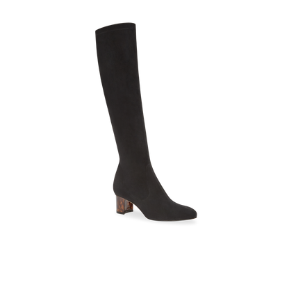 Alexandra 50 in Black Stretch Suede Knee High 30mm Boot