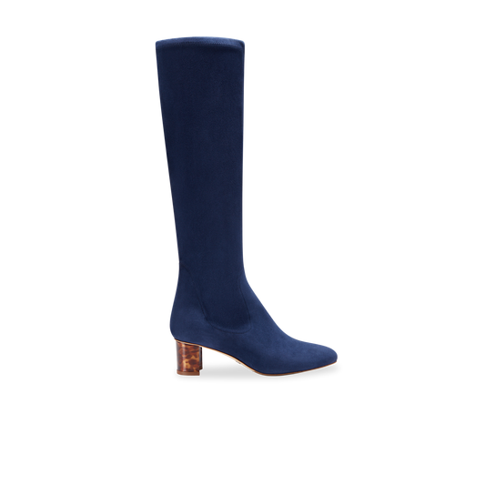 Alexandra 50 in Navy Stretch Suede Knee High 30mm Boot