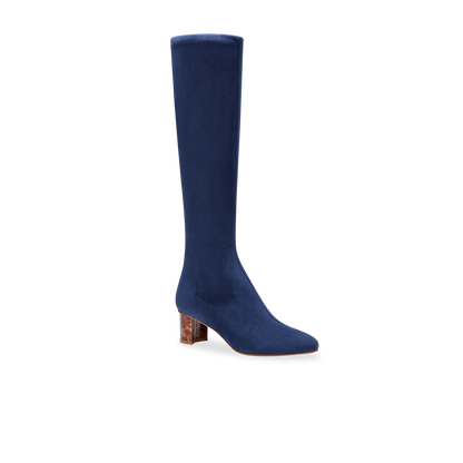 Alexandra 50 in Navy Stretch Suede Knee High 30mm Boot