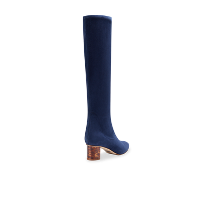 Alexandra 50 in Navy Stretch Suede Knee High 30mm Boot