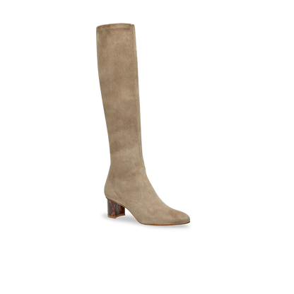 50mm Italian Made To-the-knee Alexandra Boot in Taupe Stretch Suede