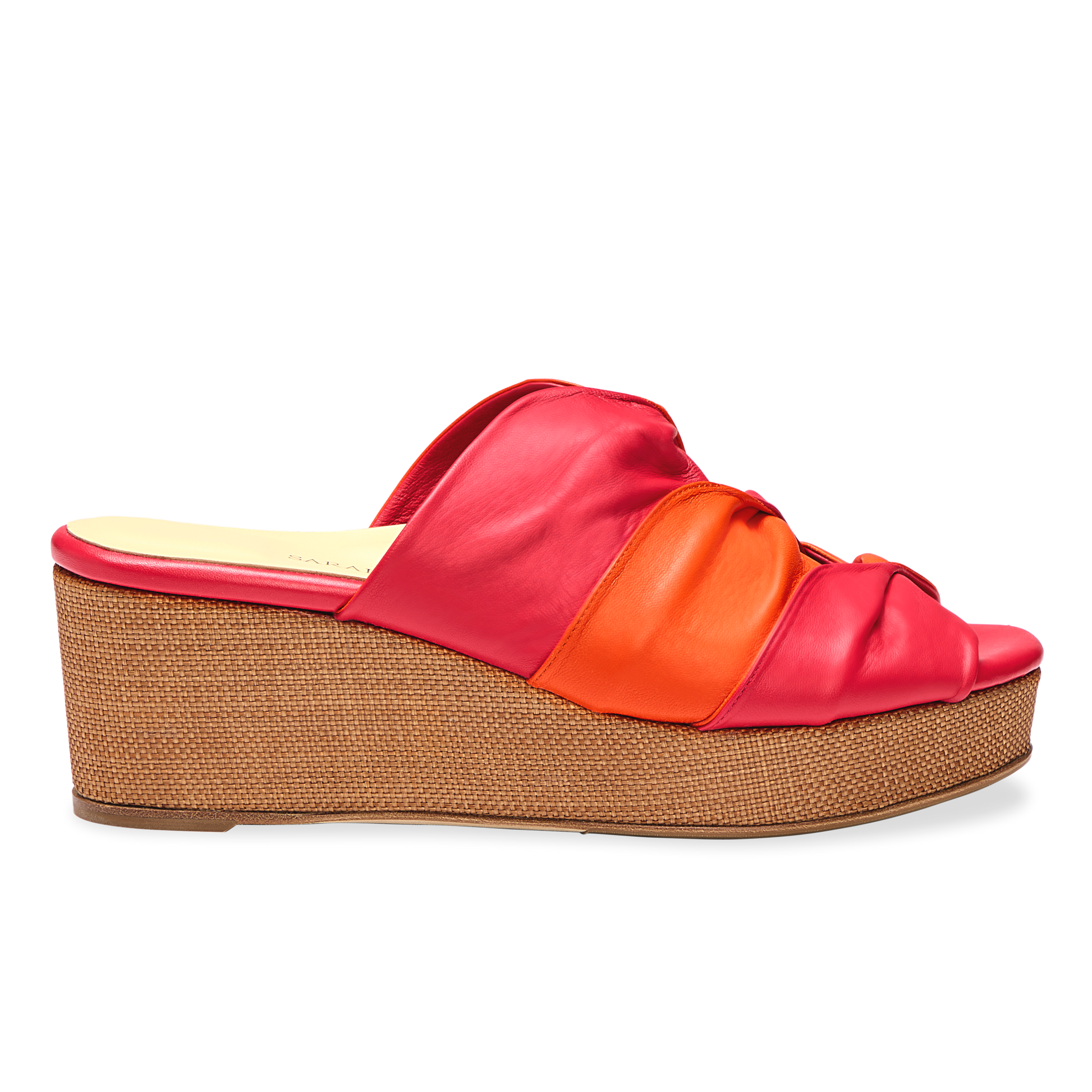 Perfect Arabesque Wedge 50 in Positano Pink Nappa & Woven Wedge