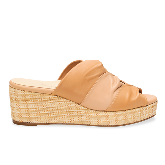 Perfect Arabesque Wedge 50 in Two-Tone Camel Nappa & Woven Wedge