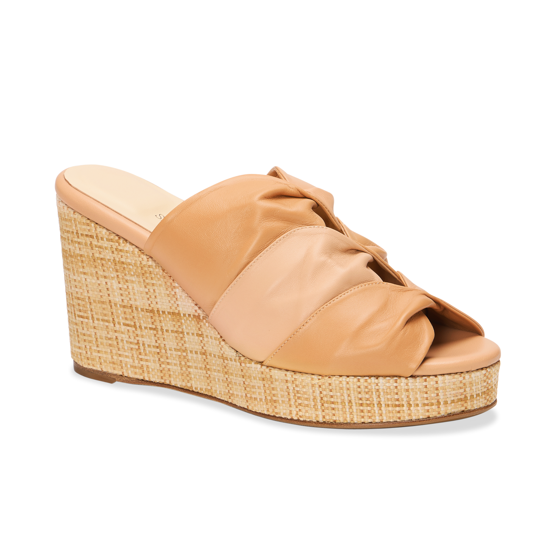 Perfect Arabesque Wedge 80 in Two-Tone Camel Nappa & Woven Wedge