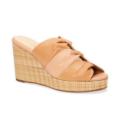 Perfect Arabesque Wedge 80 in Two-Tone Camel Nappa & Woven Wedge