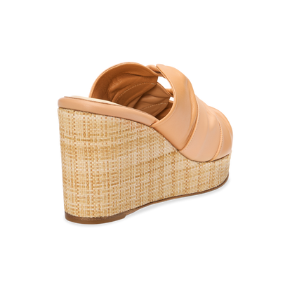 Perfect Arabesque Wedge 80 in Two-Tone Camel Nappa & Woven Wedge